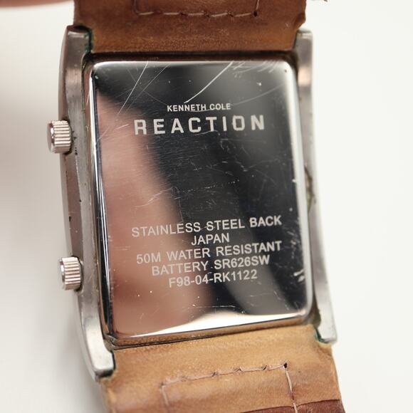 Kenneth Cole Reaction Mens Dual Time Multi Dial Tank Watch 38mm Leather Strap - Picture 14 of 16